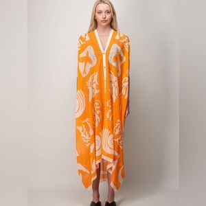 The Agave Youthquake Caftan, by Rodebjer. 100%Silk. One Size. Brilliant Orange!